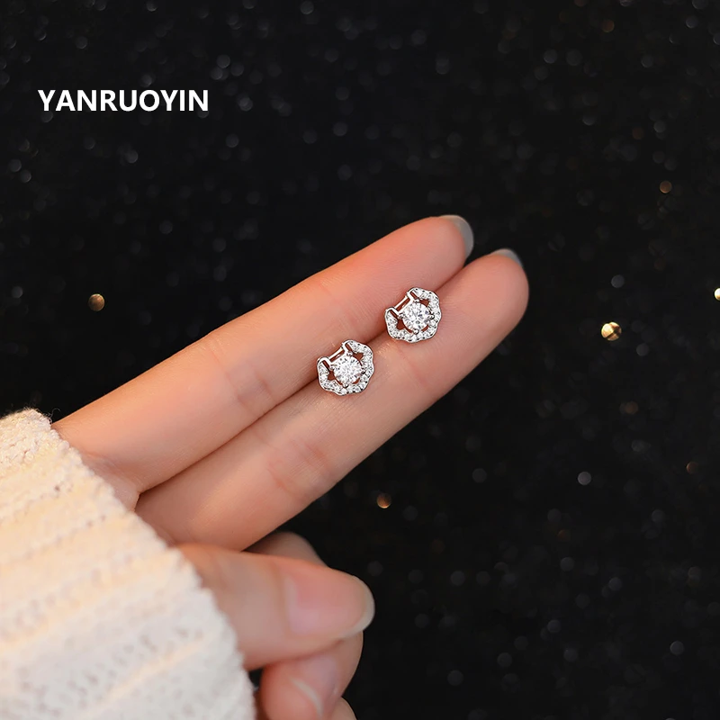 言若银 足银耳饰 999纯银耳钉女轻奢闪钻平安锁耳环气质甜美ED283