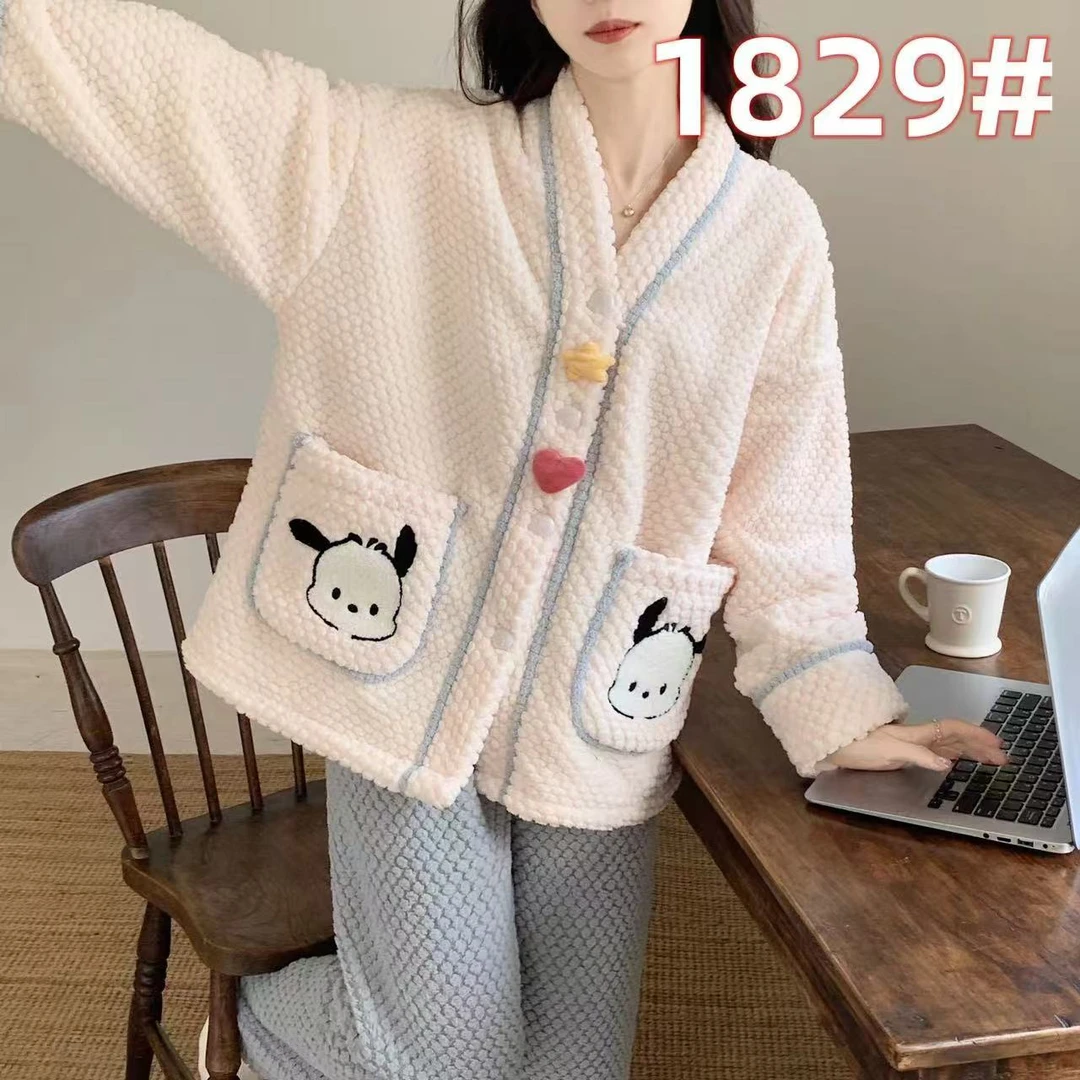 【1829#浅蓝帕恰狗】珊瑚绒睡衣女冬季款加厚加绒开衫家居服甜美