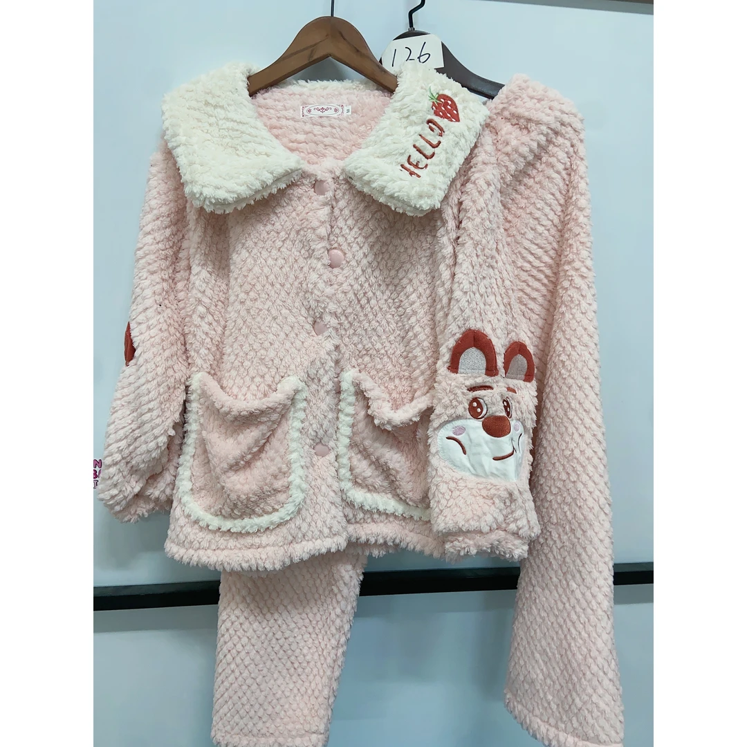 【娃娃领草莓】大码女士珊瑚绒睡衣女款冬季可爱甜美法兰绒加厚