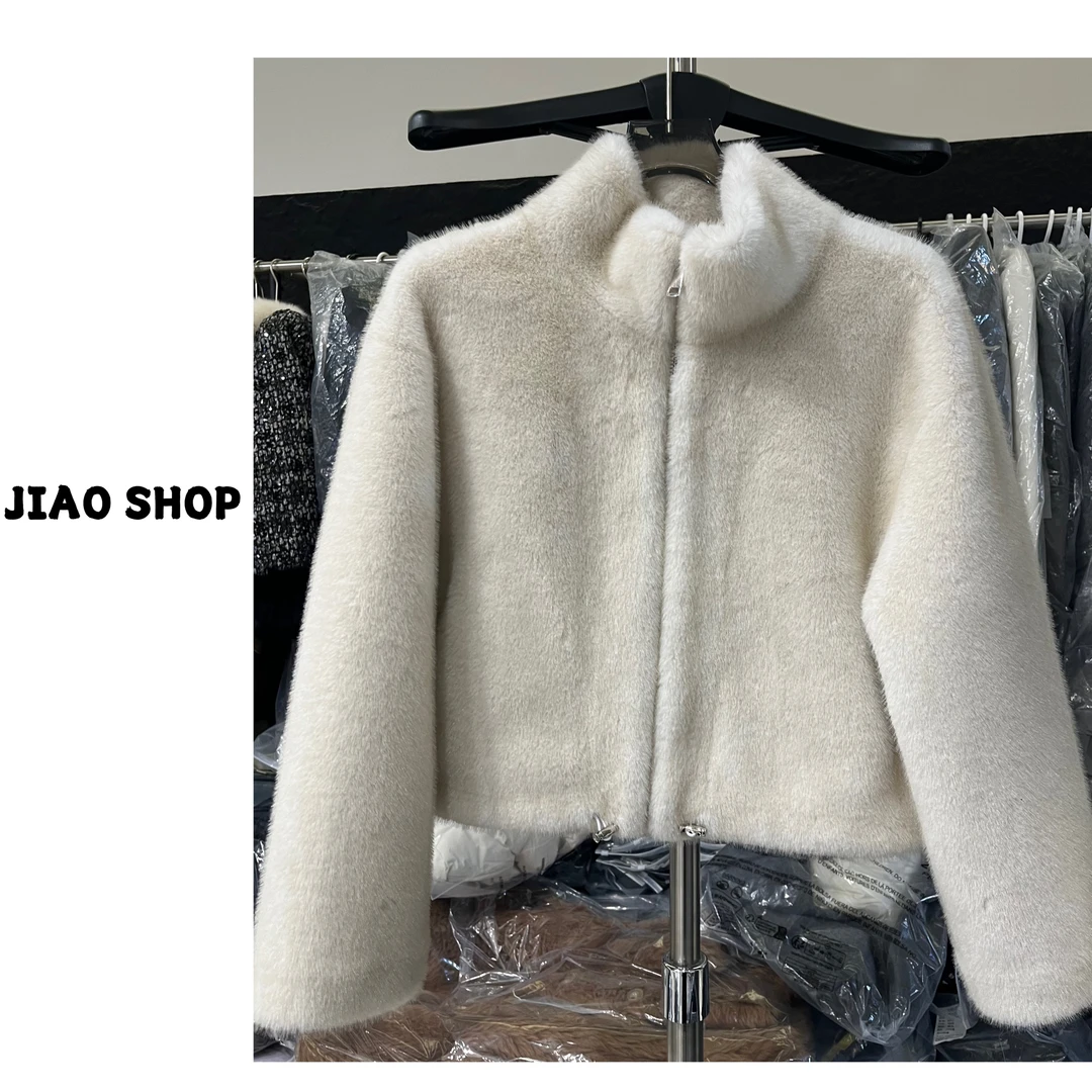 【JIAO SHOP】 时尚拉链立领毛毛外套