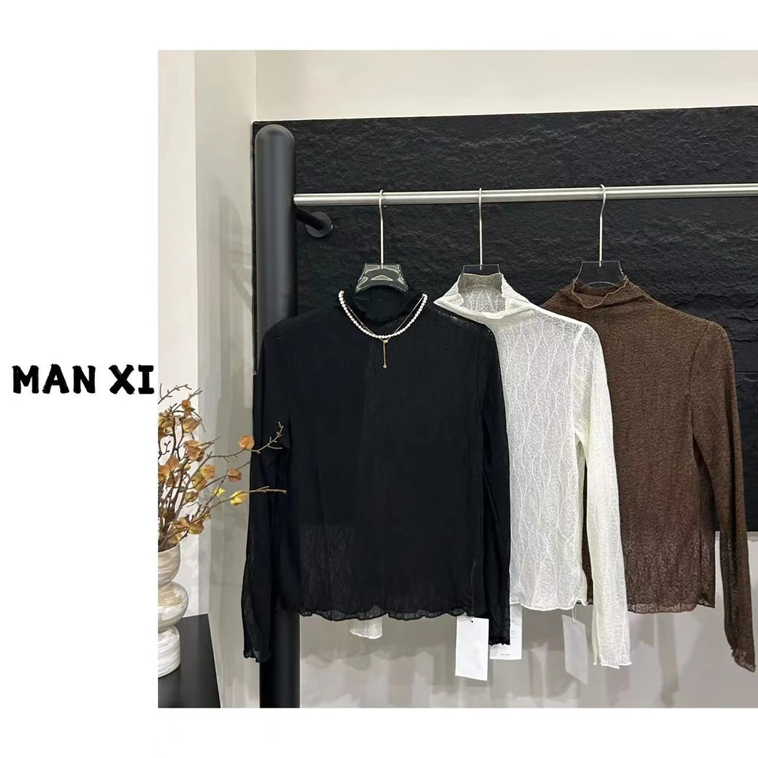 【MAN XI】 时尚高领蕾丝打底小衫T恤