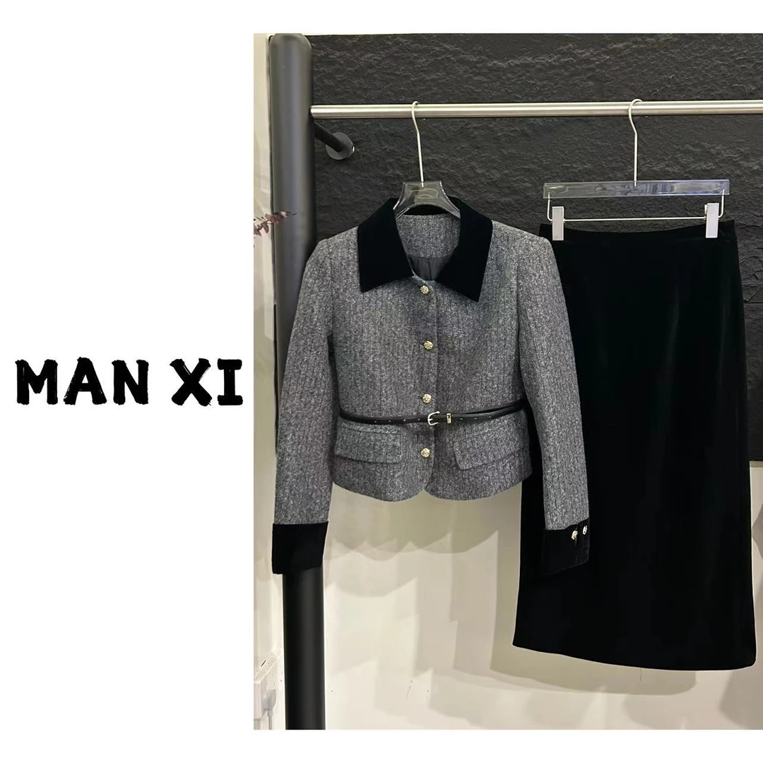 【MAN XI】 韩系气质流行小香羽绒套装