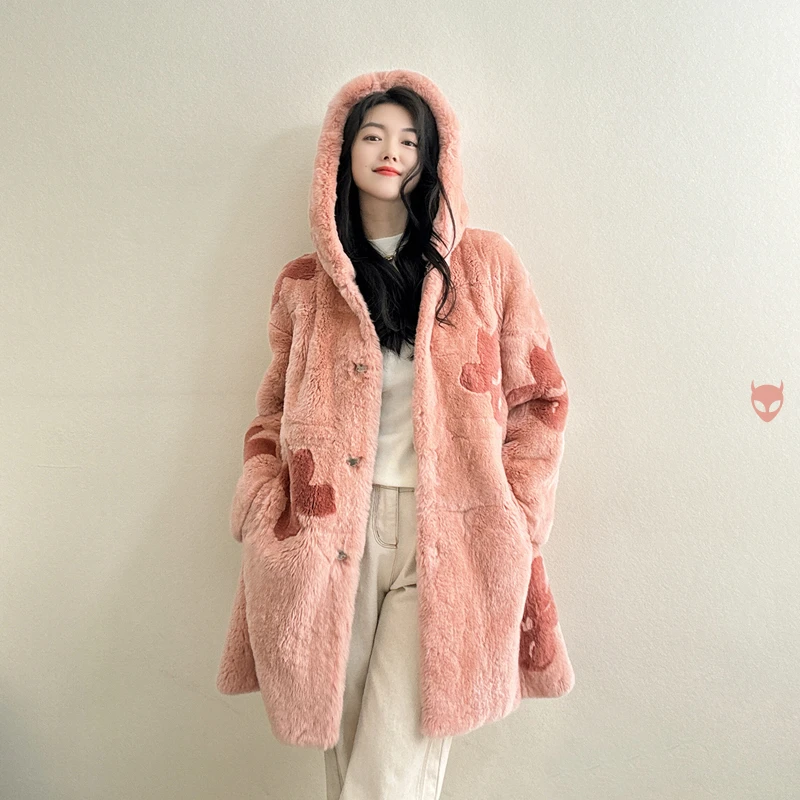 整皮獭兔毛绒绒外套女士妈妈装2025年冬季连帽时尚气质暖加厚保暖