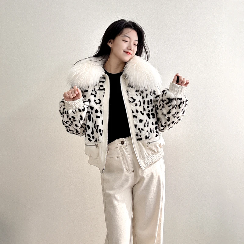 极质貉子毛领水貂皮大衣皮毛一体女装外套真皮衣2024冬季新款皮草