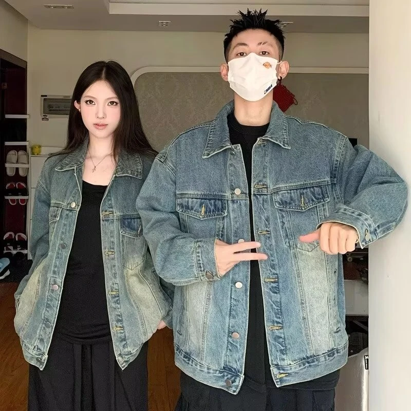 牛仔外套男春秋季潮牌美式高街夹克男翻领痞帅宽松休闲褂子上衣服