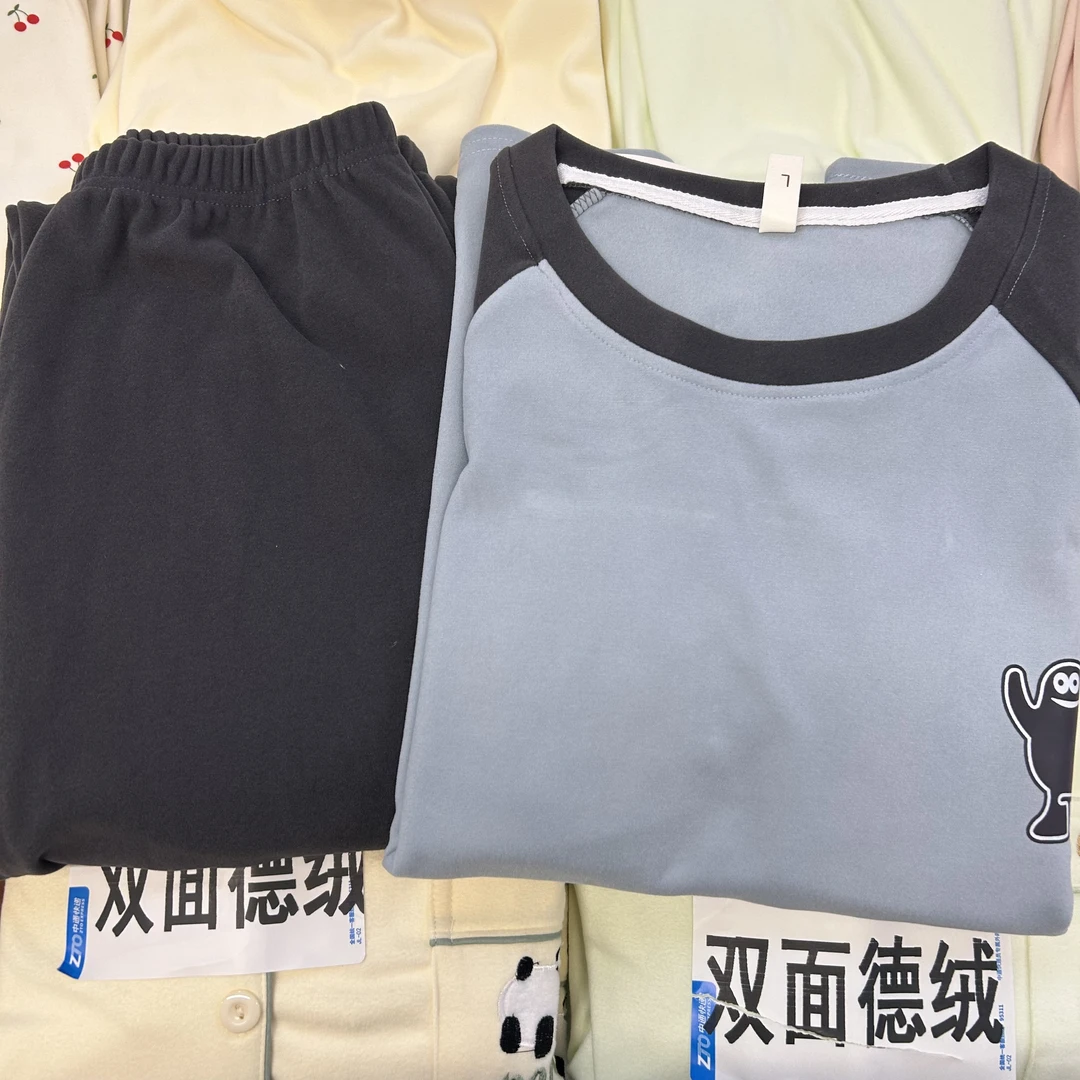 『双面德绒』2023加厚德绒睡衣男款套头秋冬长袖宽松保暖家居服套装