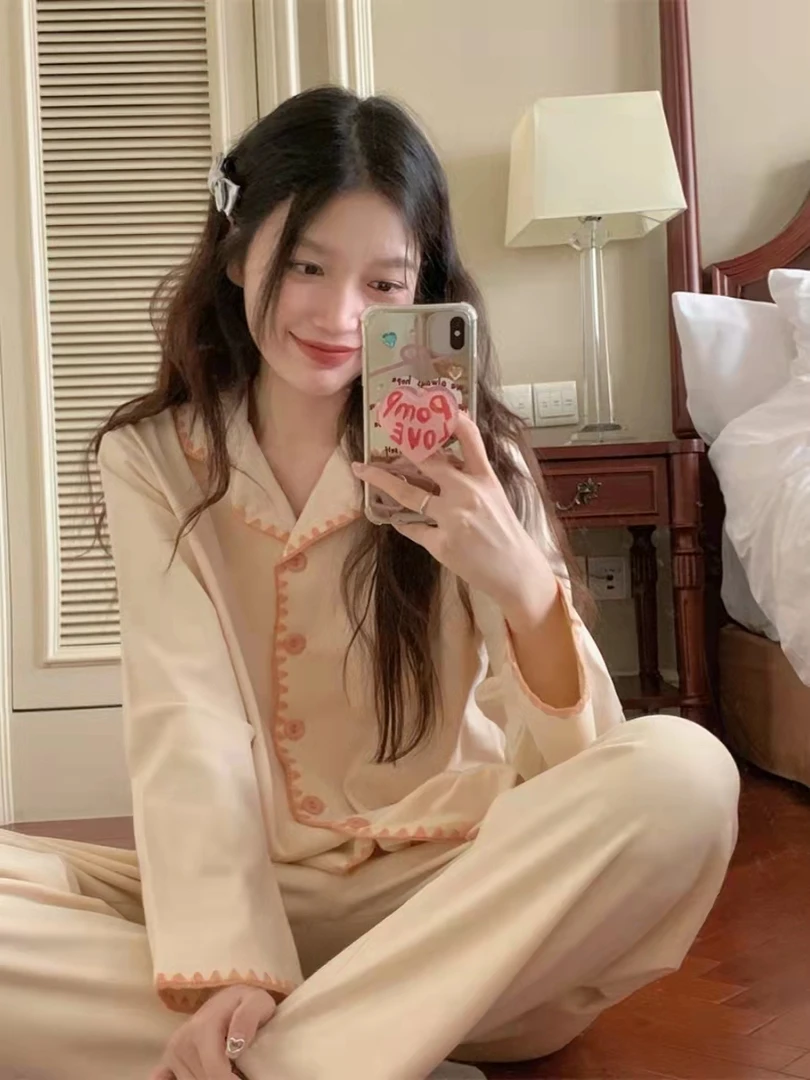 ZZ2025年新款双面磨毛加厚德绒睡衣女秋冬长袖宽松保暖家居服套装