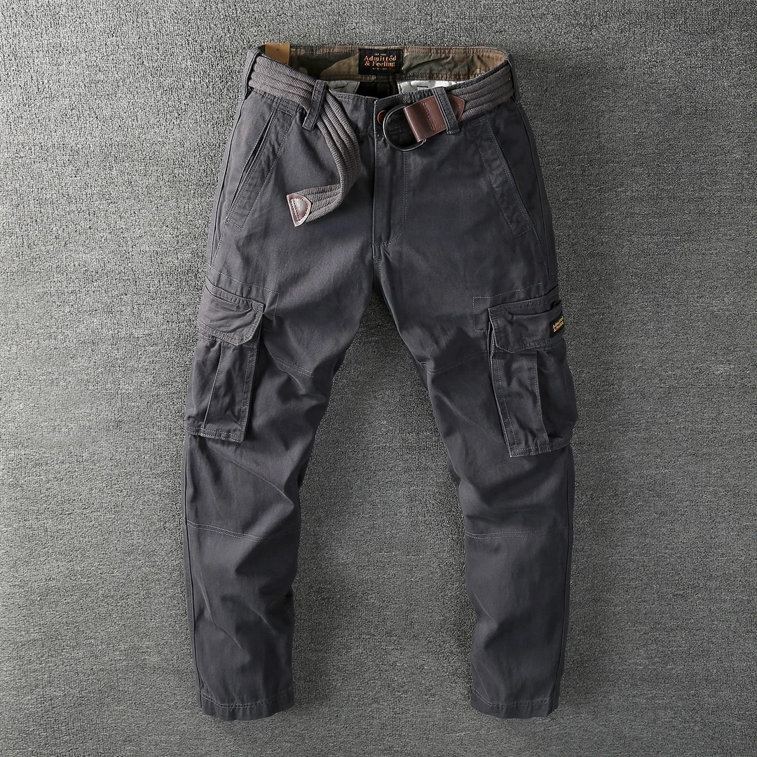 秋冬重磅休闲长裤美式复古纯棉男士宽松直筒多口袋工装潮流裤子潮