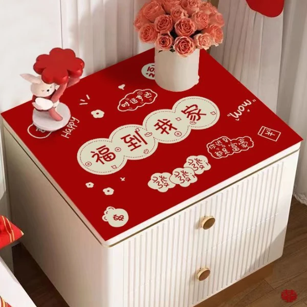 床头柜红色喜庆硅藻泥防滑吸水桌垫洗衣机盖垫厨房沥水垫入户地毯