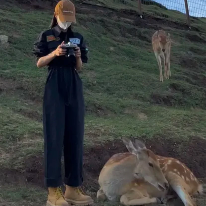 新款牛仔工装连体休闲时尚贴标抽绳显瘦百搭连体裤牛仔连体衣