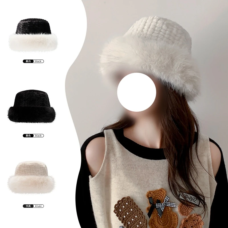 狐狸毛毛绒帽女冬季韩版显脸小加厚保暖渔夫帽日系大头围防寒盆帽