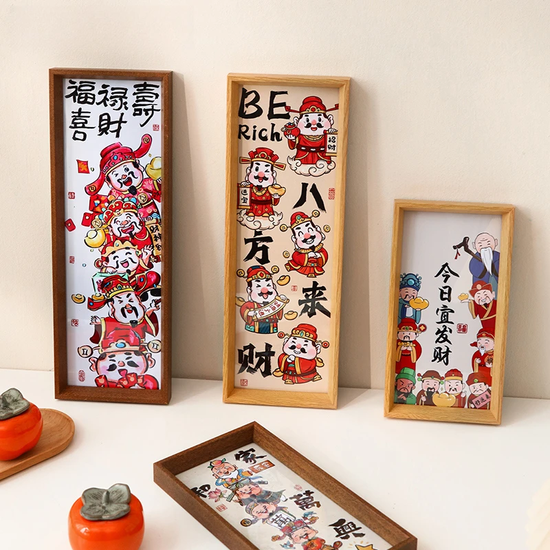 财神爷家居桌面摆件五福临门相框摆台乔迁新居礼物入户玄关装饰画