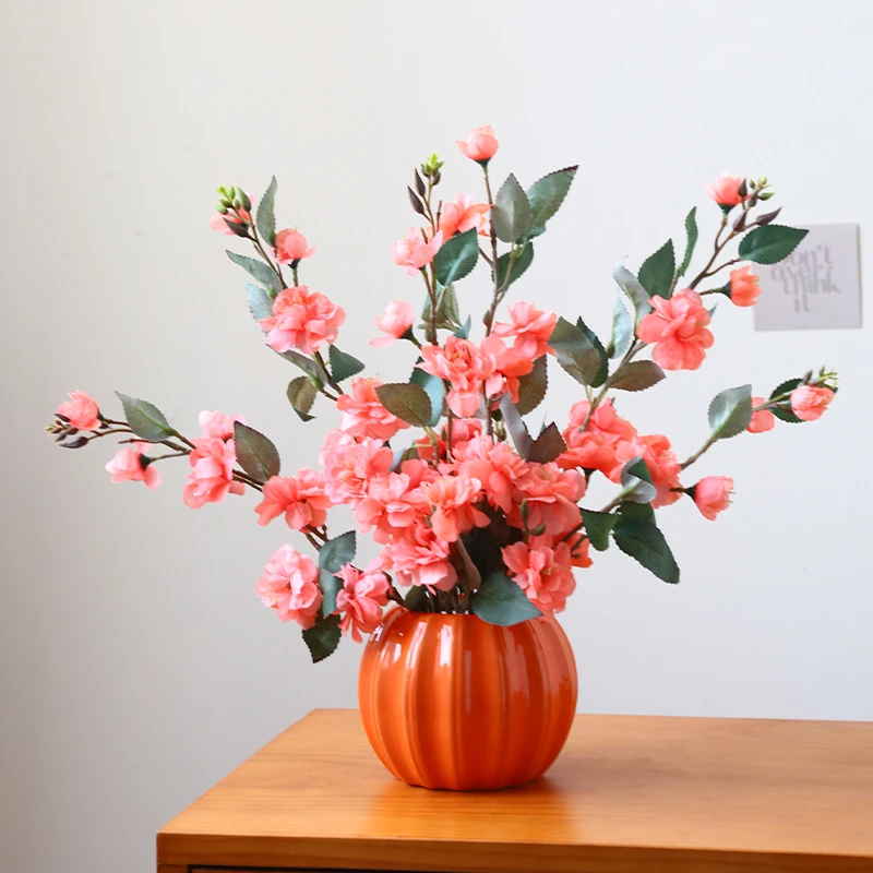 洛神山茶花仿真花仿真花餐厅田园手工中号陶瓷餐桌花