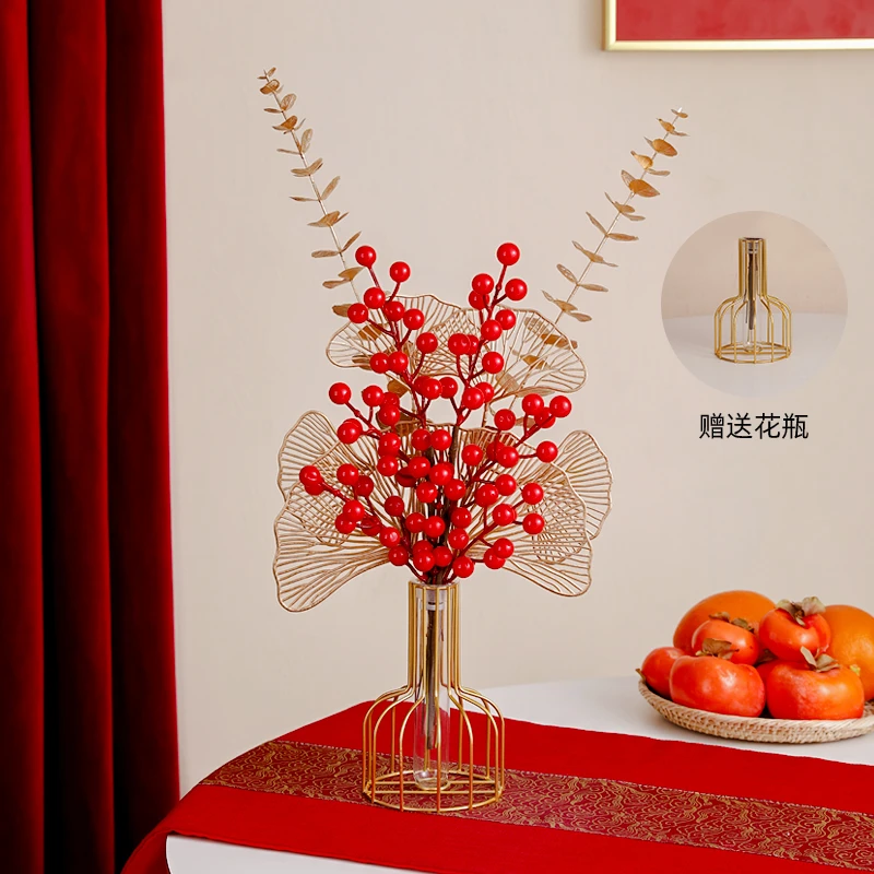 红果发发果新年摆件客厅装饰品年花家居装饰摆件（送瓶子）