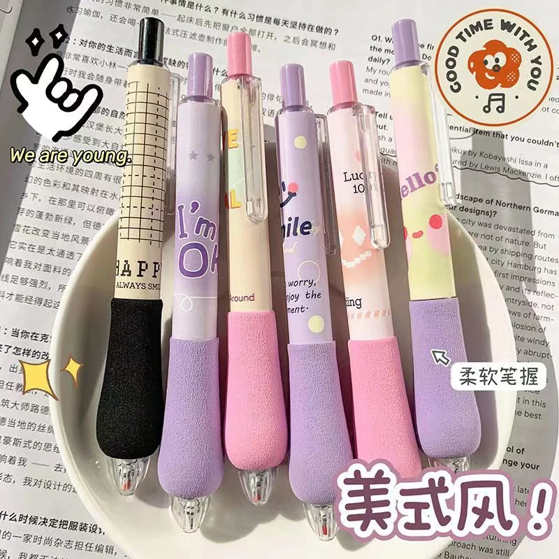 ins按动刷题笔胖胖头笔美式复古葫芦头中性笔高颜值黑笔空气笔握