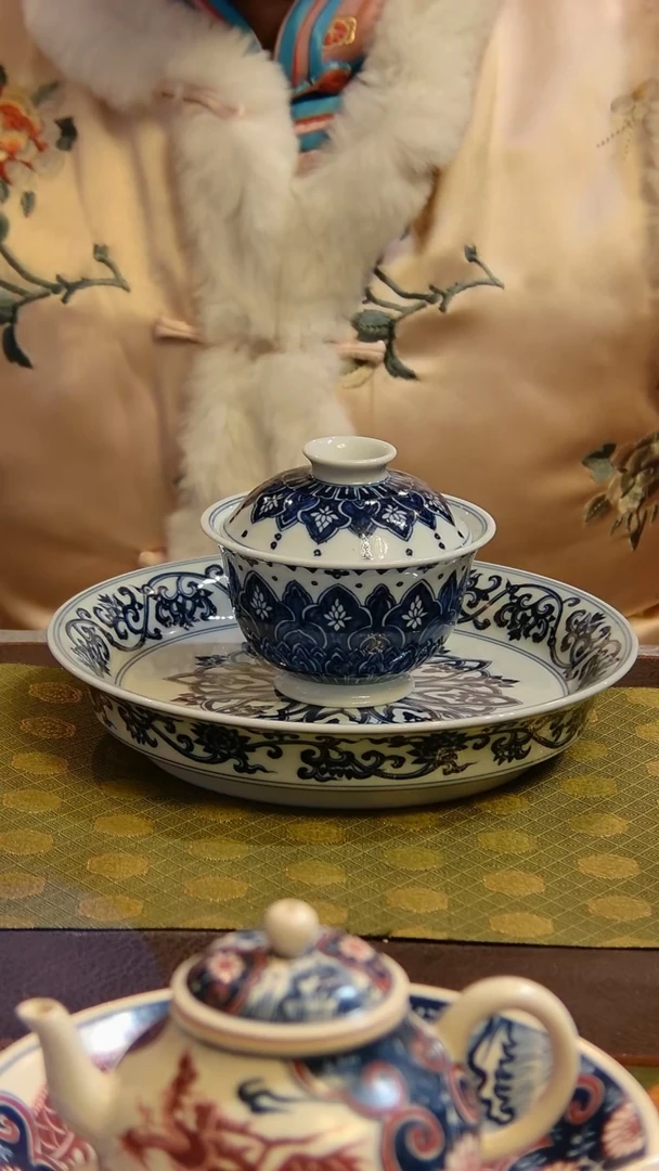 【闪购商品】茶具盖碗壶承2件套手绘手工