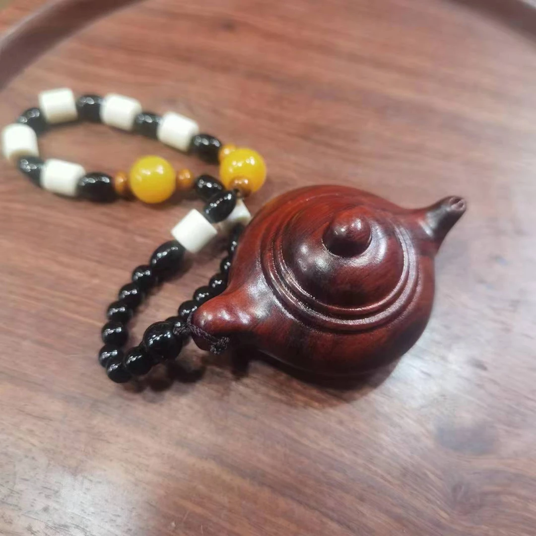 紫檀木雕刻小茶壶麻将把把壶手把件赞比亚小叶紫檀汽车后视镜挂件