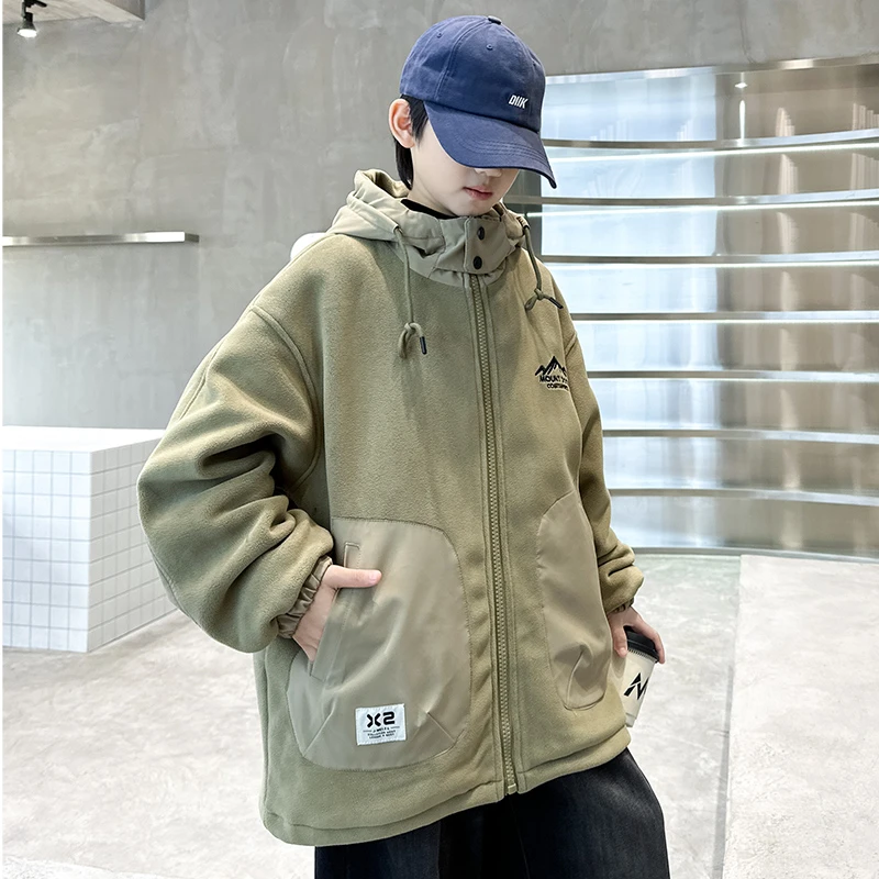 儿童春款过渡外套中大童男童加绒装连帽衣服洋气帅气潮防风