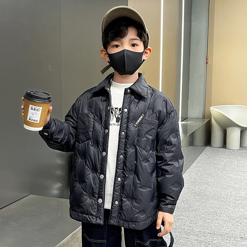 男童90绒羽绒服秋冬款2024新款儿童装洋气休闲冬季加厚衬衫外套潮