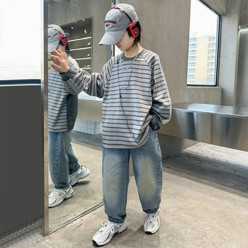 童装男童条纹春秋款卫衣中大童儿童宽松韩版秋季衣服男孩子秋装潮