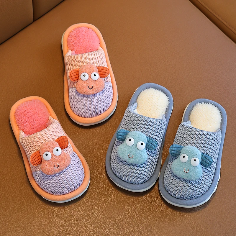儿童拖鞋男女卡通可爱室内防滑秋冬季保暖家用软底毛线拖鞋棉拖鞋