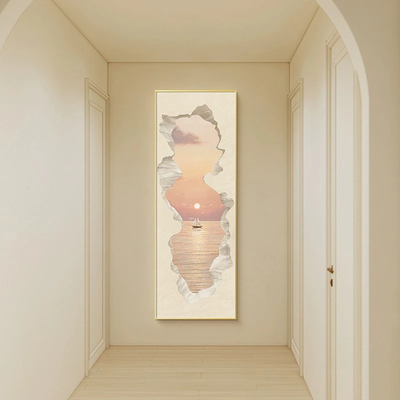 创意法式奶油风大海2024新款全身镜玄关尽头挂画隐形穿衣镜装饰画