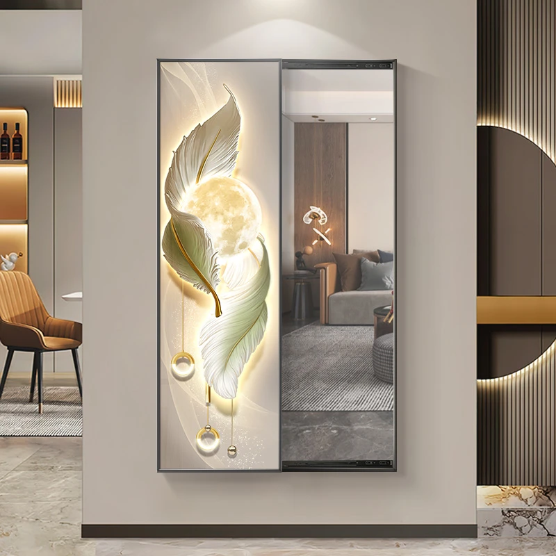 羽毛镜子全身穿衣镜家用落地镜可关闭遮挡壁挂贴墙隐形试衣镜挂墙