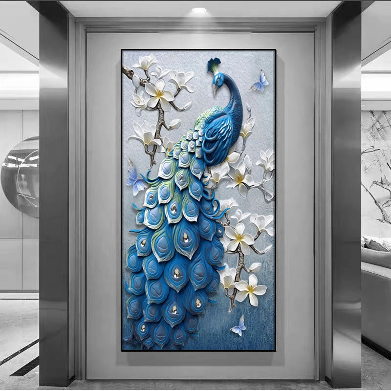 镶钻晶瓷艺术孔雀入门玄关装饰画走廊过道墙尽头壁画客厅吉祥挂画