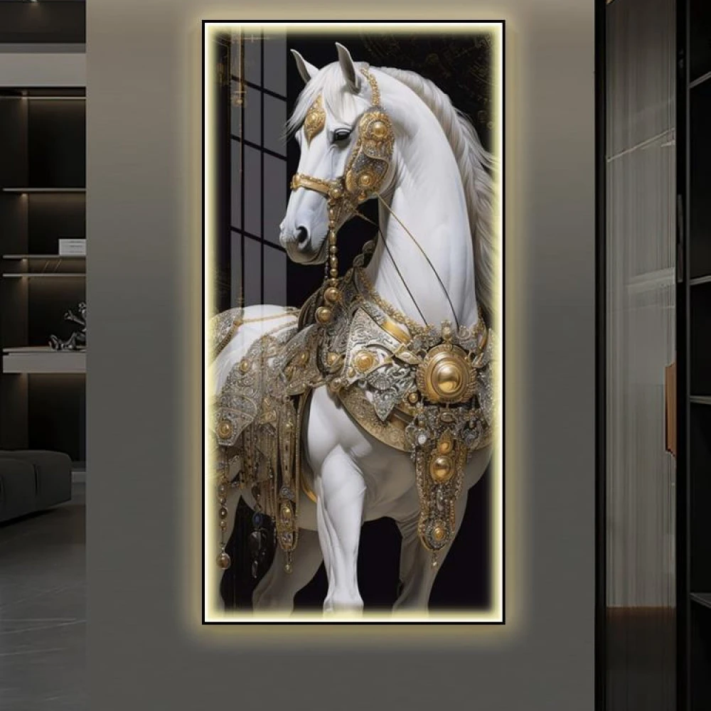 LED 灯光画现代轻奢入户玄关装饰画高档大气走廊过道壁画马到成功