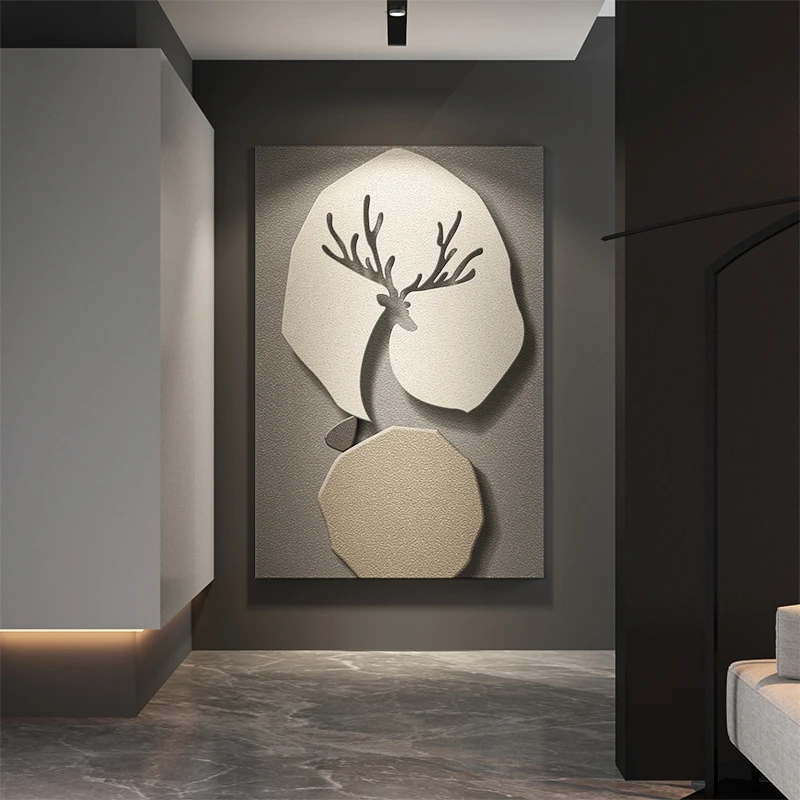 简约现代入户玄关装饰画石来运转寓意好挂画客厅立体砂岩肌理壁画