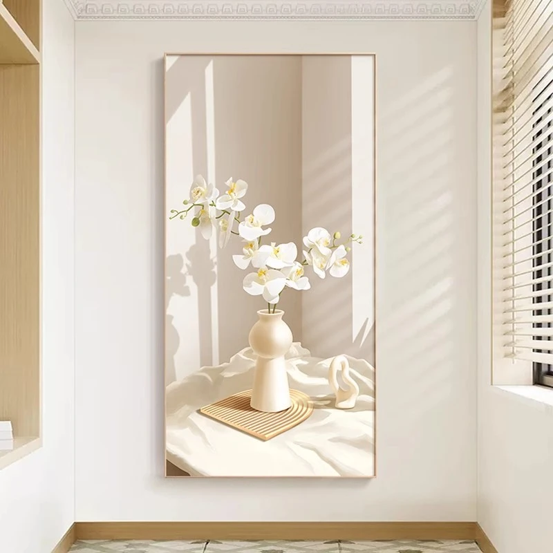 奶油风  玄关艺术装饰画小清新入户壁画蝴蝶兰银杏叶走廊过道挂画