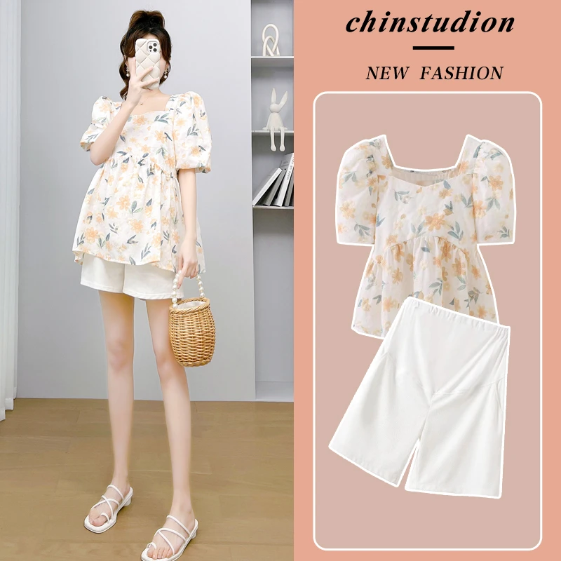 X2254#2.24 孕妇夏装新款网红娃娃衫雪纺洋气薄款休闲上衣