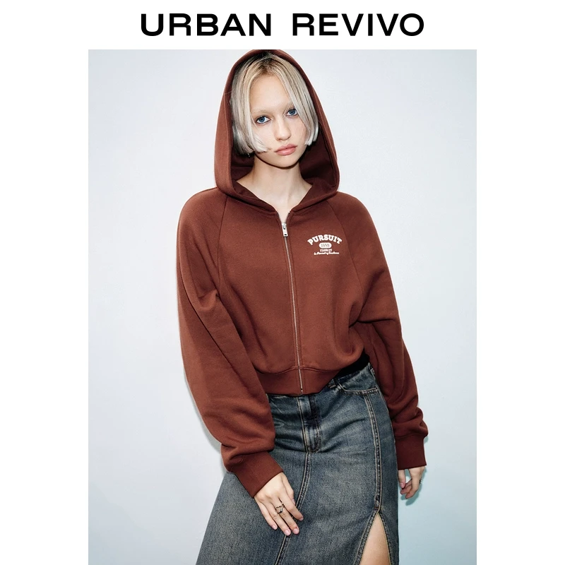 UR2024冬季新款女学院风休闲撞色字母宽松连帽外套UYY140065