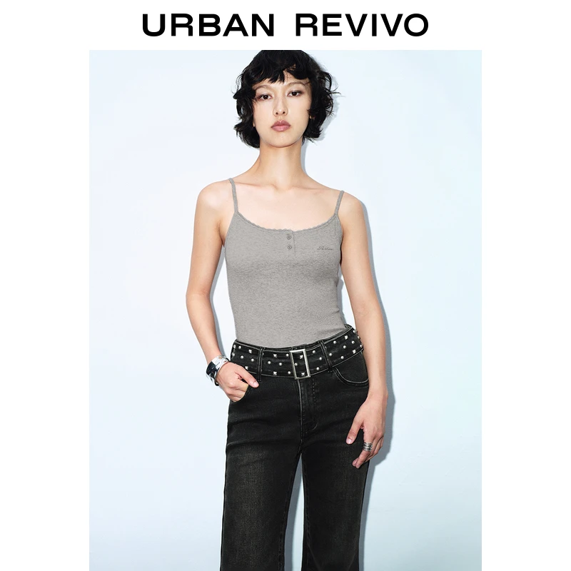 UR2024秋季新款女装时尚蕾丝花边修身短款吊带背心UYV440070