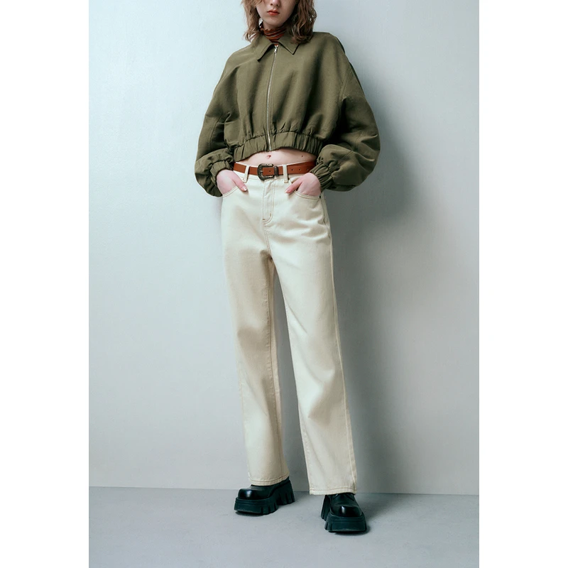 UR2024春季新款女装时尚休闲刺绣明线直筒牛仔长裤UWL840005