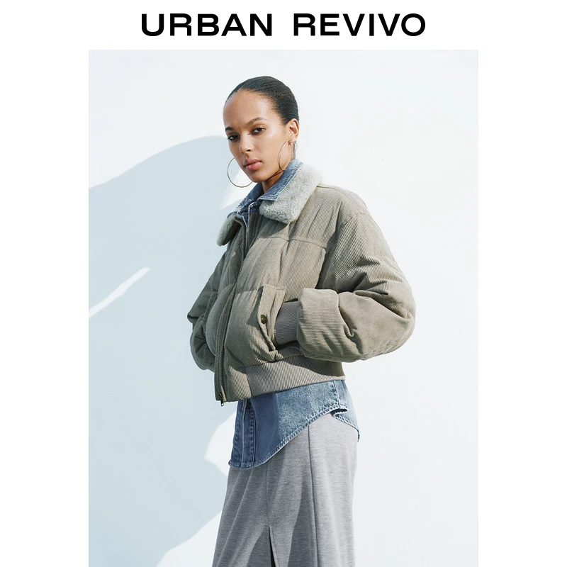 UR2024秋冬新款女装美式复古拼接翻领保暖羽绒服UYL140001