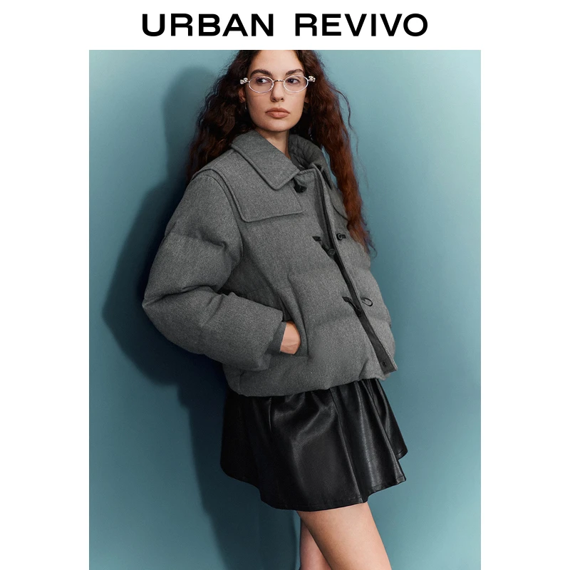 UR2024冬季新款女装时尚格雷系牛角扣棉服外套UYU140011