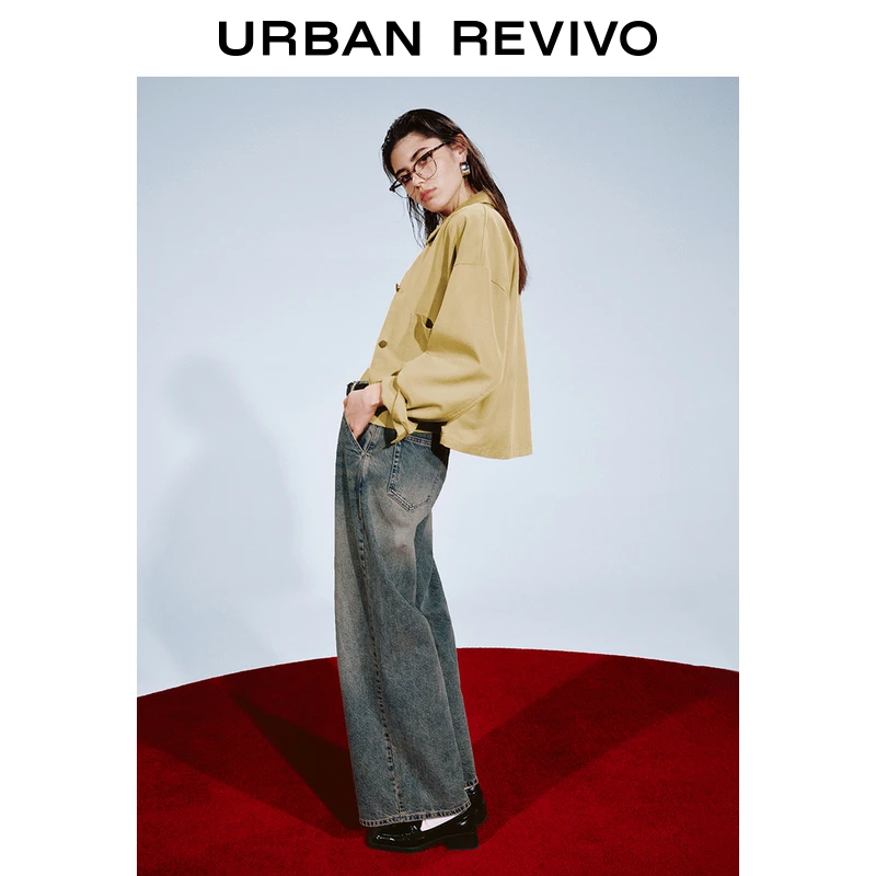 UR2024秋季新款女装做旧复古水洗百搭阔腿牛仔长裤UYV840010