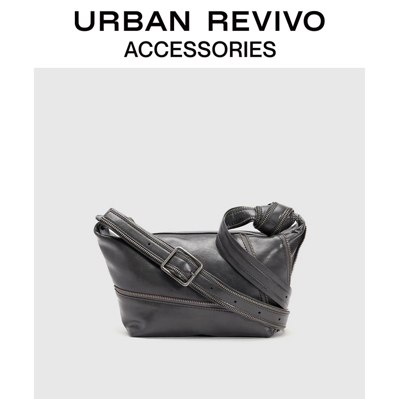 URBAN REVIVO2024冬季新款女士拉链装饰单肩斜挎包UAYB40059