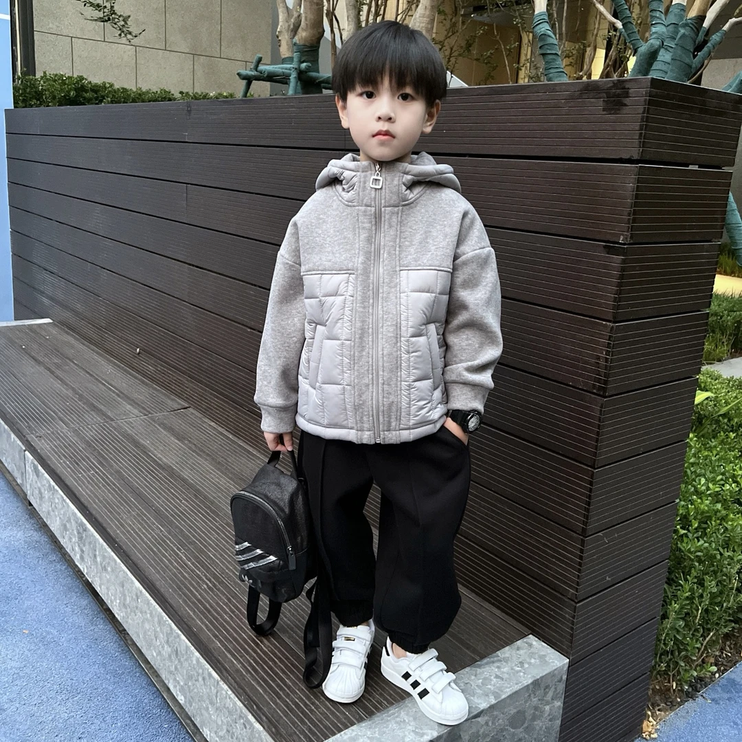 男童秋冬棉服2024新款中大童冬季加厚夹棉外套男孩洋气连帽棉衣潮