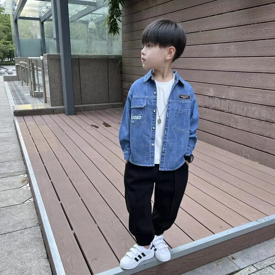 男童春秋牛仔衬衫2024新款男孩翻领秋装薄款外套儿童衬衣休闲童装