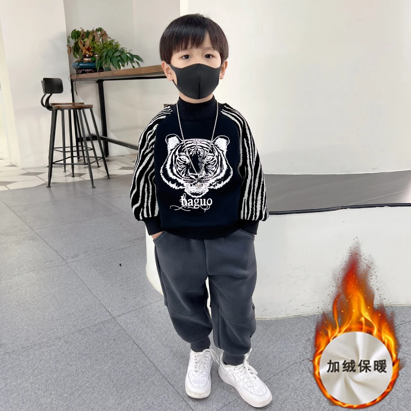 男童加绒卫衣【尚晴潮童】中小童儿童冬季韩版休闲潮酷加厚上衣