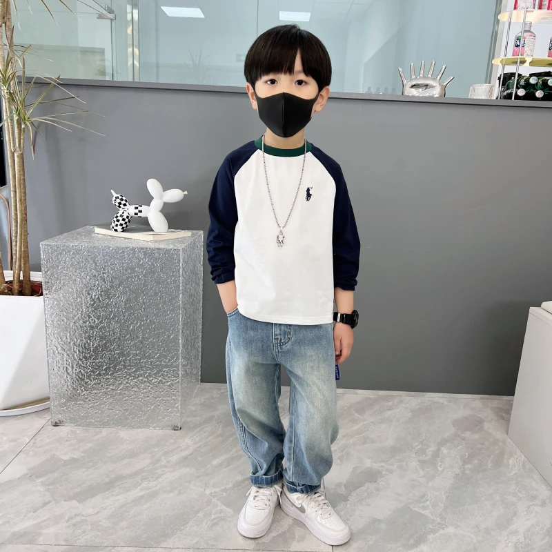 男童T恤2024新款中小童春秋儿童长袖洋气休闲百搭撞色打底衫童装