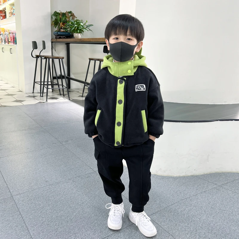 男童戴帽毛毛外套【尚晴潮童】中小童儿童冬季韩版休闲洋气外套