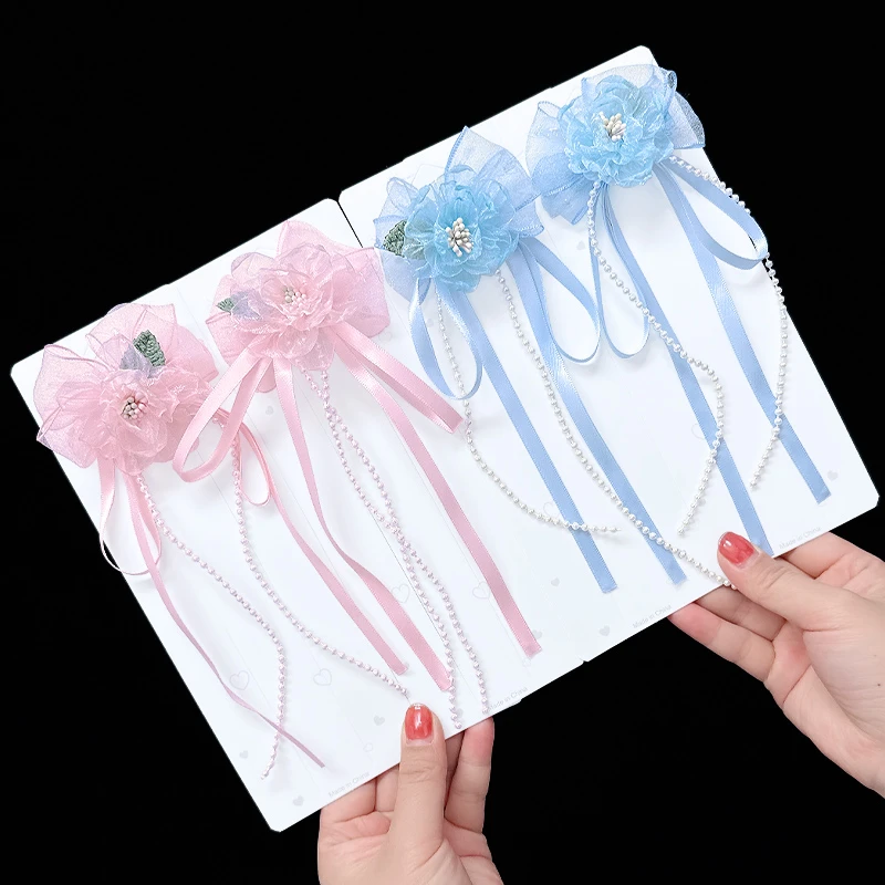 网红儿童古风对夹小女孩蝴蝶结飘带发夹公主超仙发饰女童汉服发卡