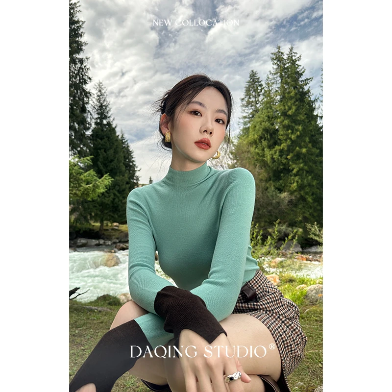 许大晴【云绵】D4660 可机洗精纺100绵羊毛撞色打底衫