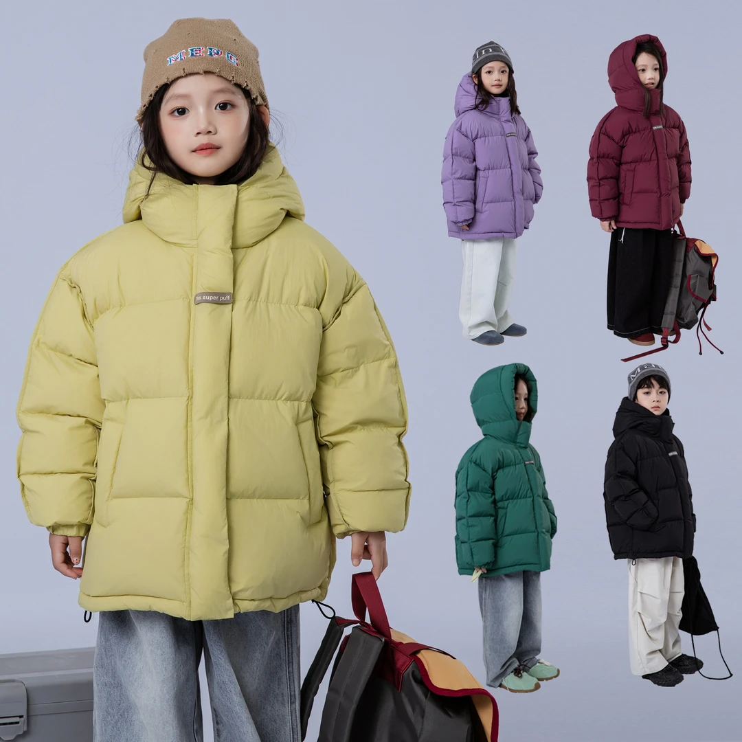 小宝超人儿童羽绒服男童女童中大童韩版加厚短款白鸭绒连帽外套潮