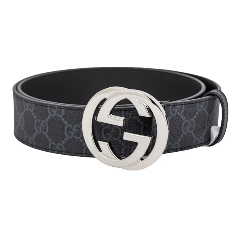 全新未使用 GUCCI/古驰 经典双G银扣PVC老花腰带 宽4厘米