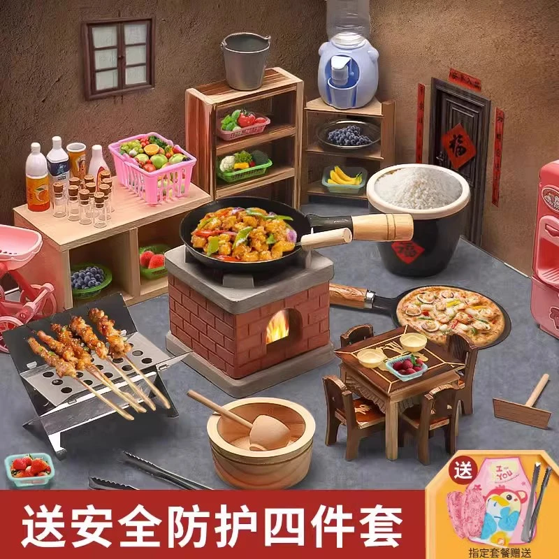 新疆包邮网红儿童迷你小厨房全套真实做饭真煮厨具套装女孩男仿真
