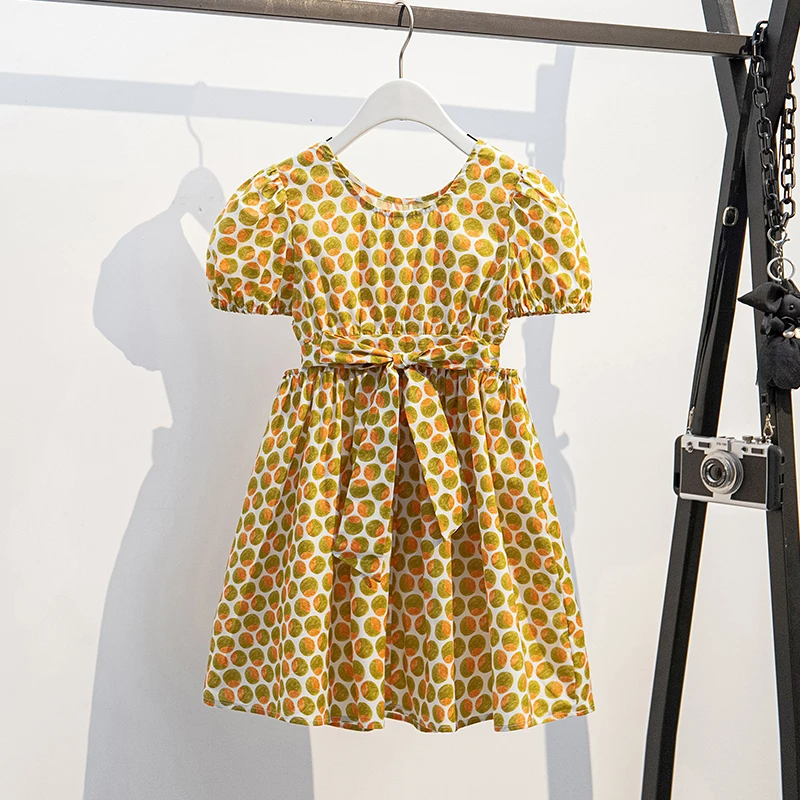 2023夏季新款洋气圆点女童连衣裙气质收腰中大童蝴蝶结短袖公主裙